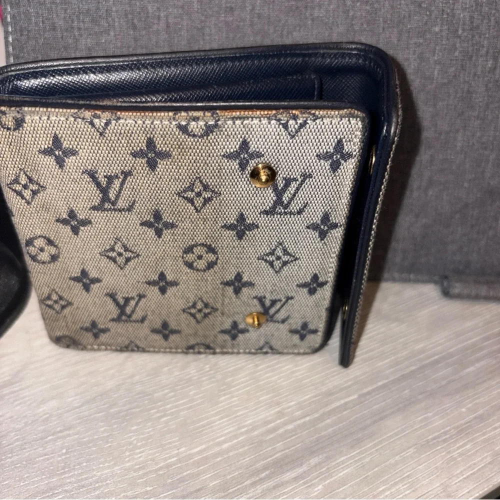 Louis Vuitton Mini Lin Monogram Denim Compact Wallet Navy Blue Gray Porte Billet - Picture 8 of 10